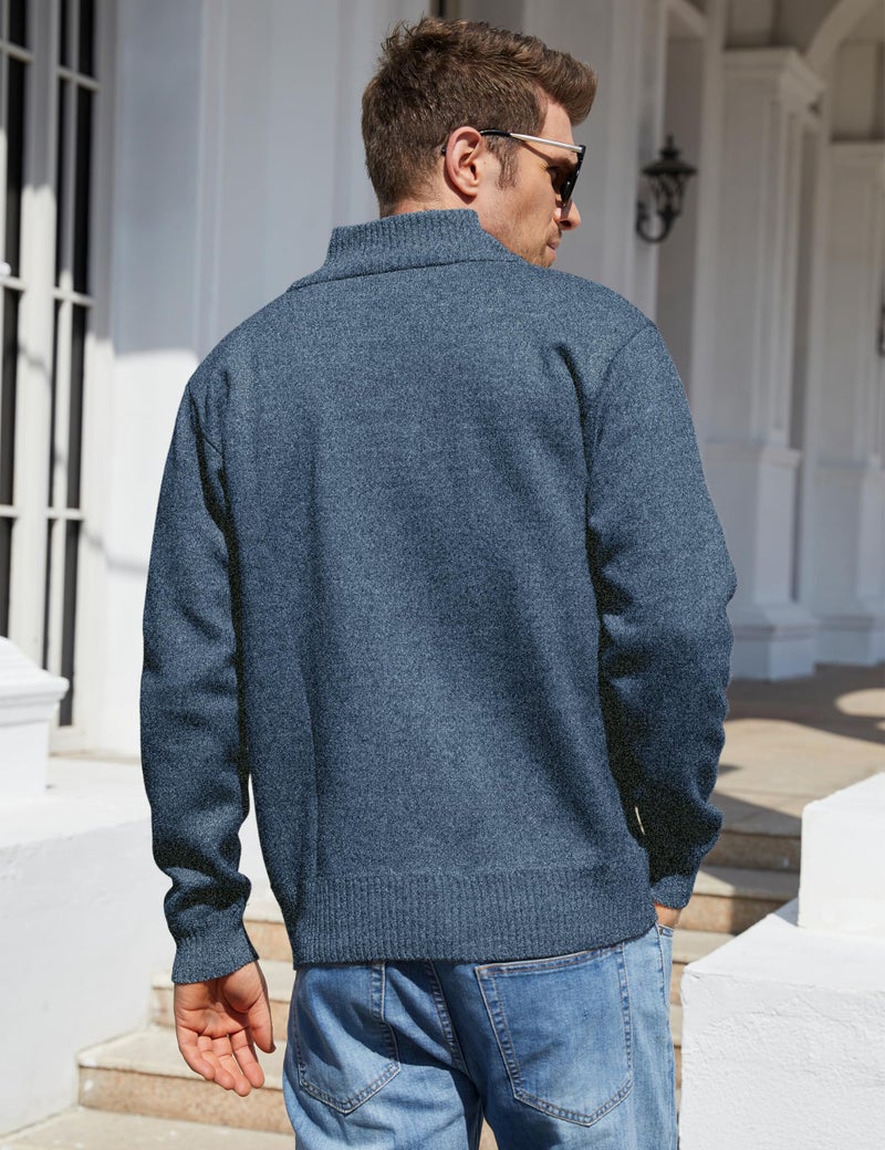 Yeokou Men's Casual Slim Full Zip Thick Knitted Cardigan Sweaters with Pockets (Medium, Blue001) - Image 5